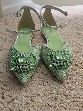 Green Crystal Ballet Flats